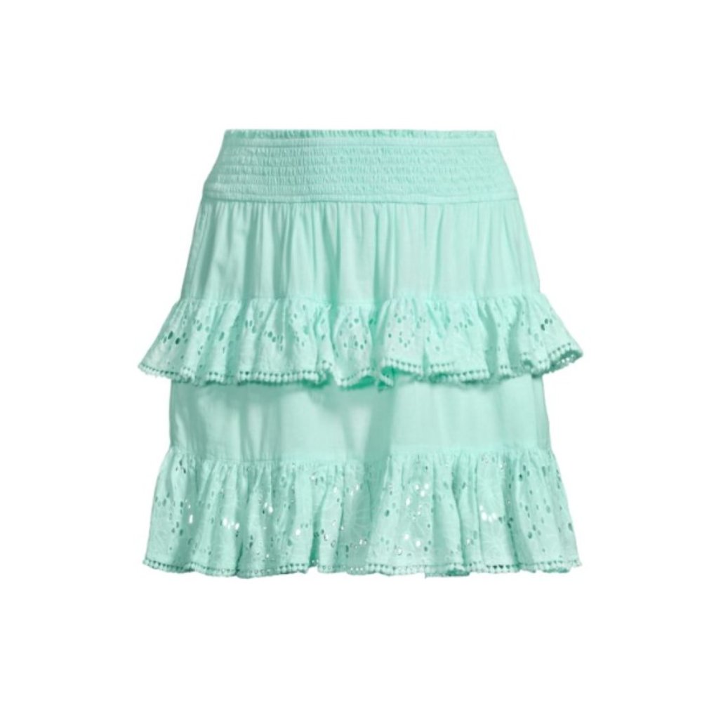 PILYQ Ari Tiered Mini Skirt Aqua Blue M/L